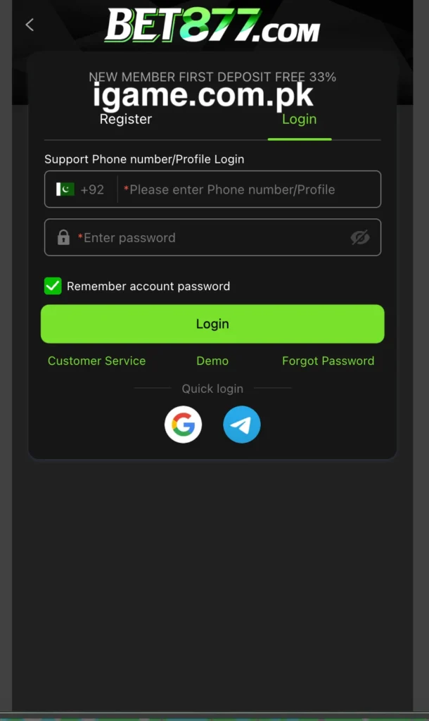 Bet877 Game Register