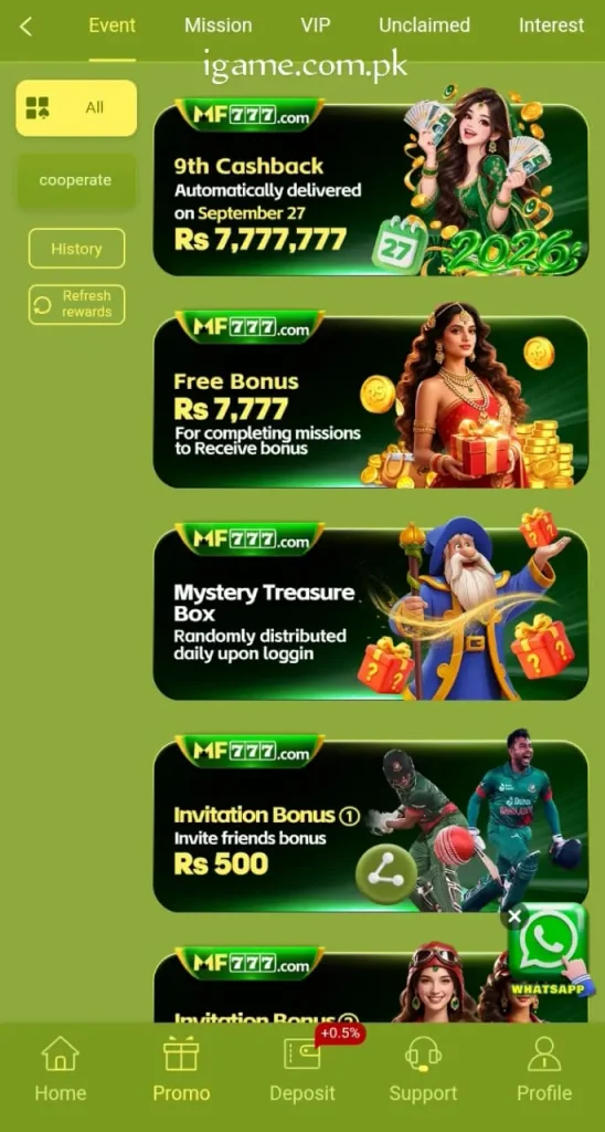 MF777 Game apk bonuses and reward