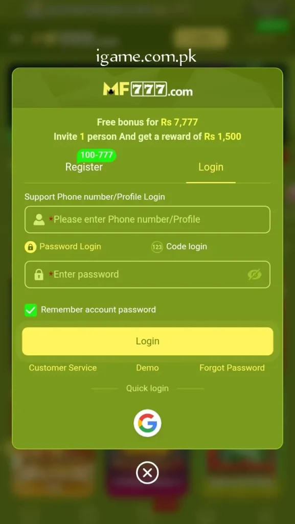 MF777 Game Login