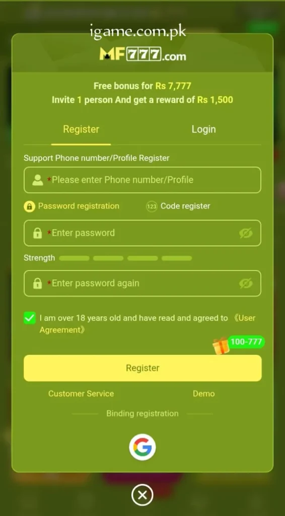 MF777 Game Register